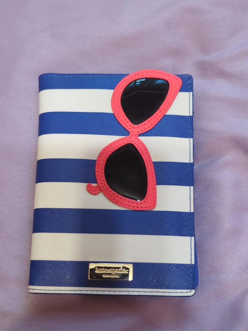 Kate Spade Make A Splash Passport Holder Blue / Cream Stripe Sunglass New